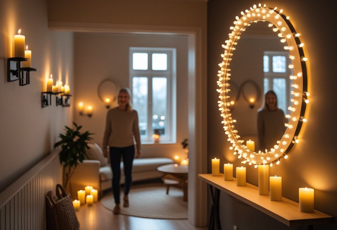 Sådan skaber du stemning med væglysestager og rundt spejl med lys Sådan skaber du stemning med væglysestager og rundt spejl med lys